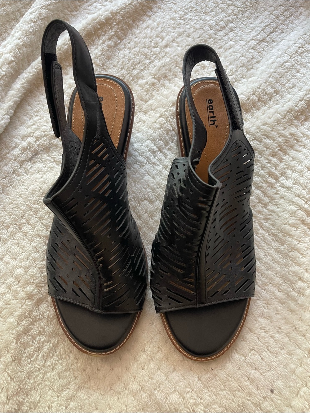 Earth Black Laser-Cut Slingback Sandals
